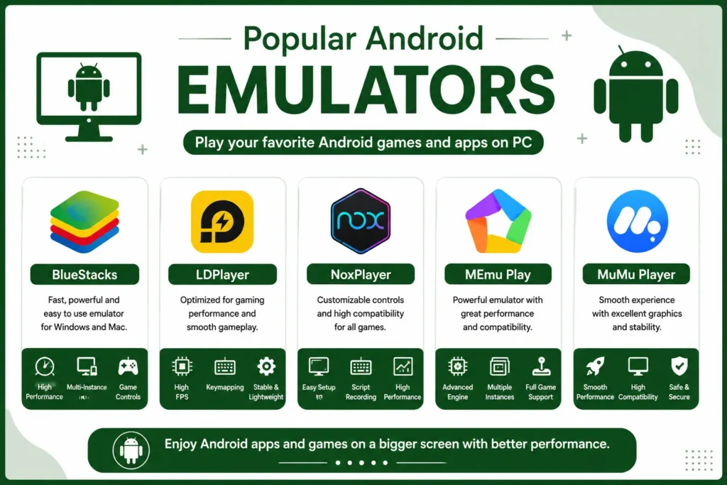Popular Android emulators